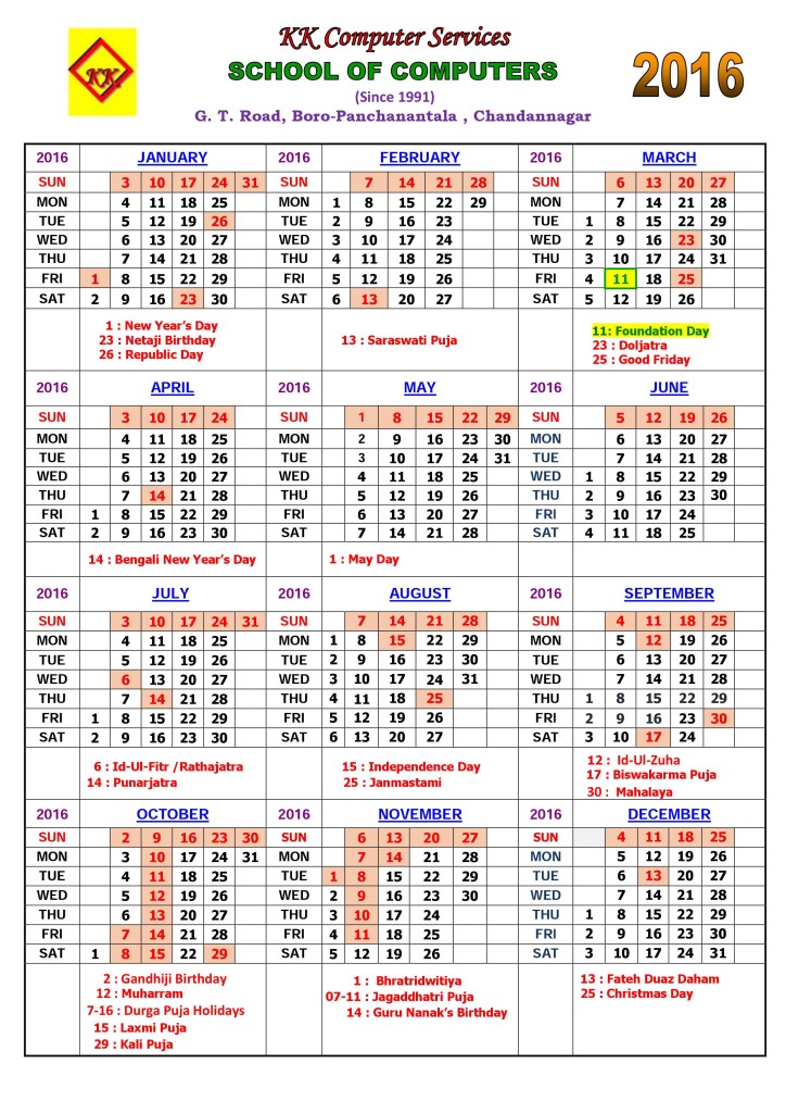 Calendar | KK School of Computers